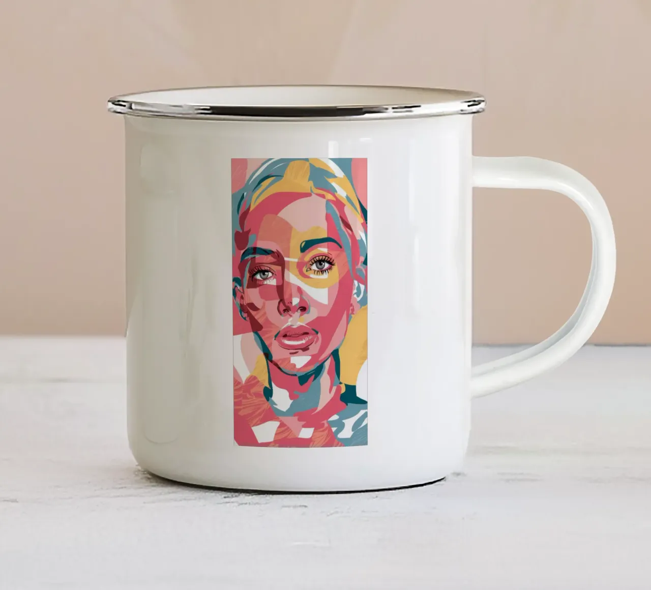 Ritratto rosso frammentato tazza in smalto da Mark Solaria