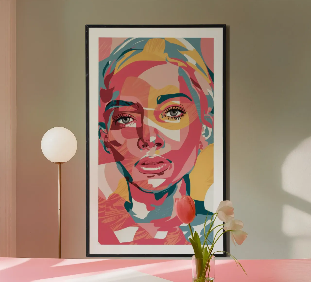 Fragmentiertes rotes Porträt Poster mit Kunststoffrahmen von Mark Solaria