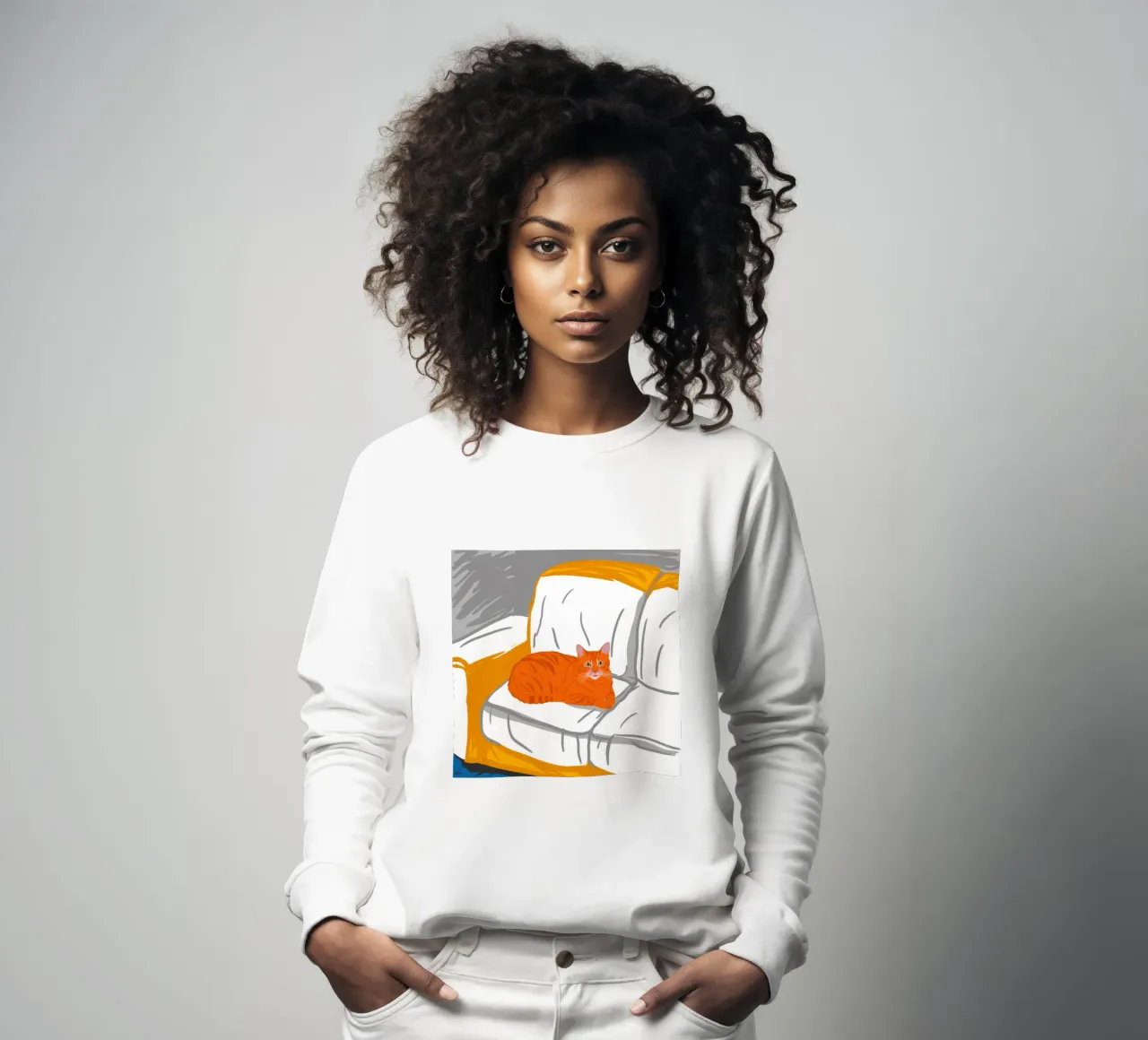 Gatto zenzero sul divano felpa da Thistle Bloom