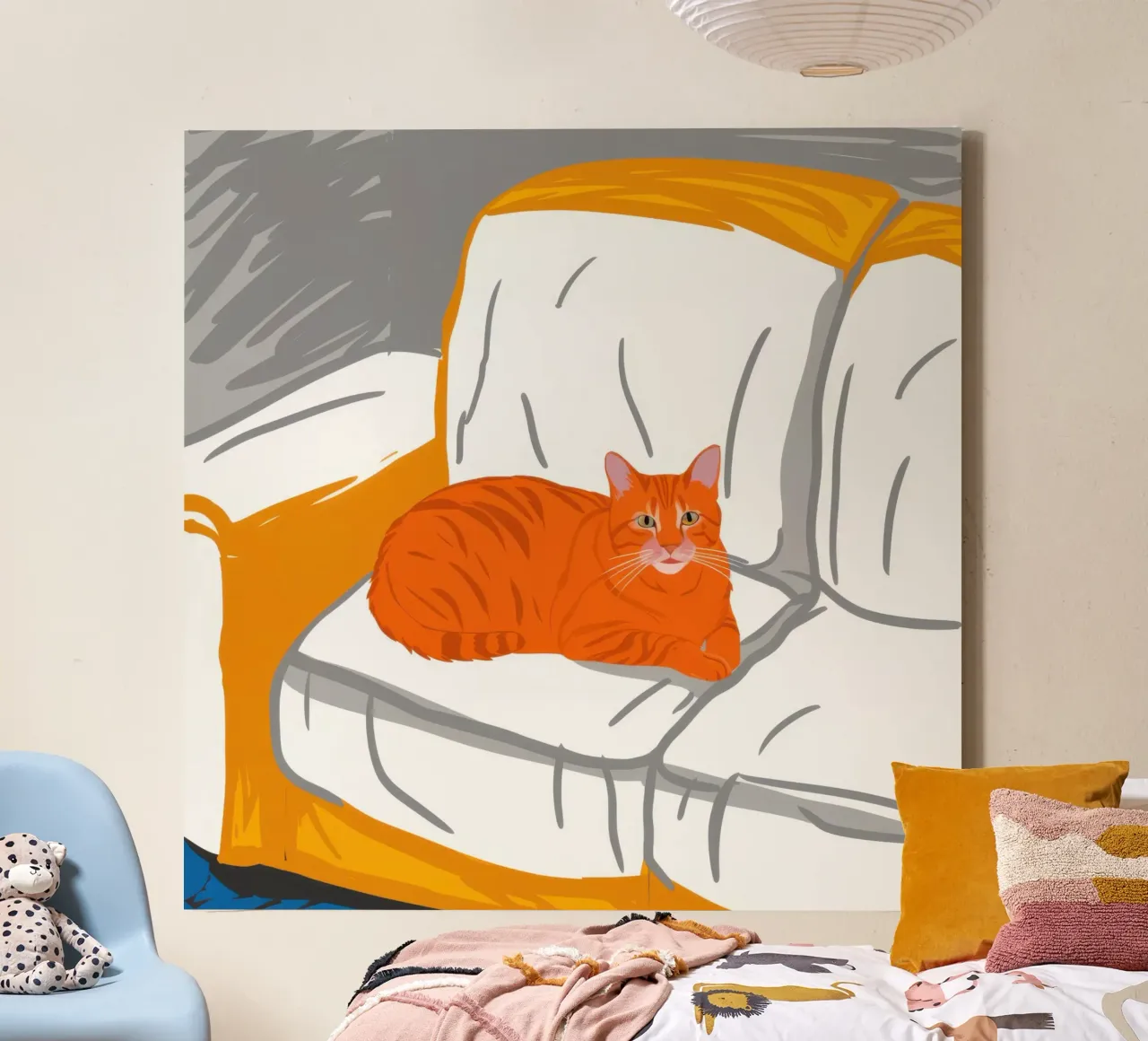 Ginger Cat on Sofa canvas by Thistle Bloom