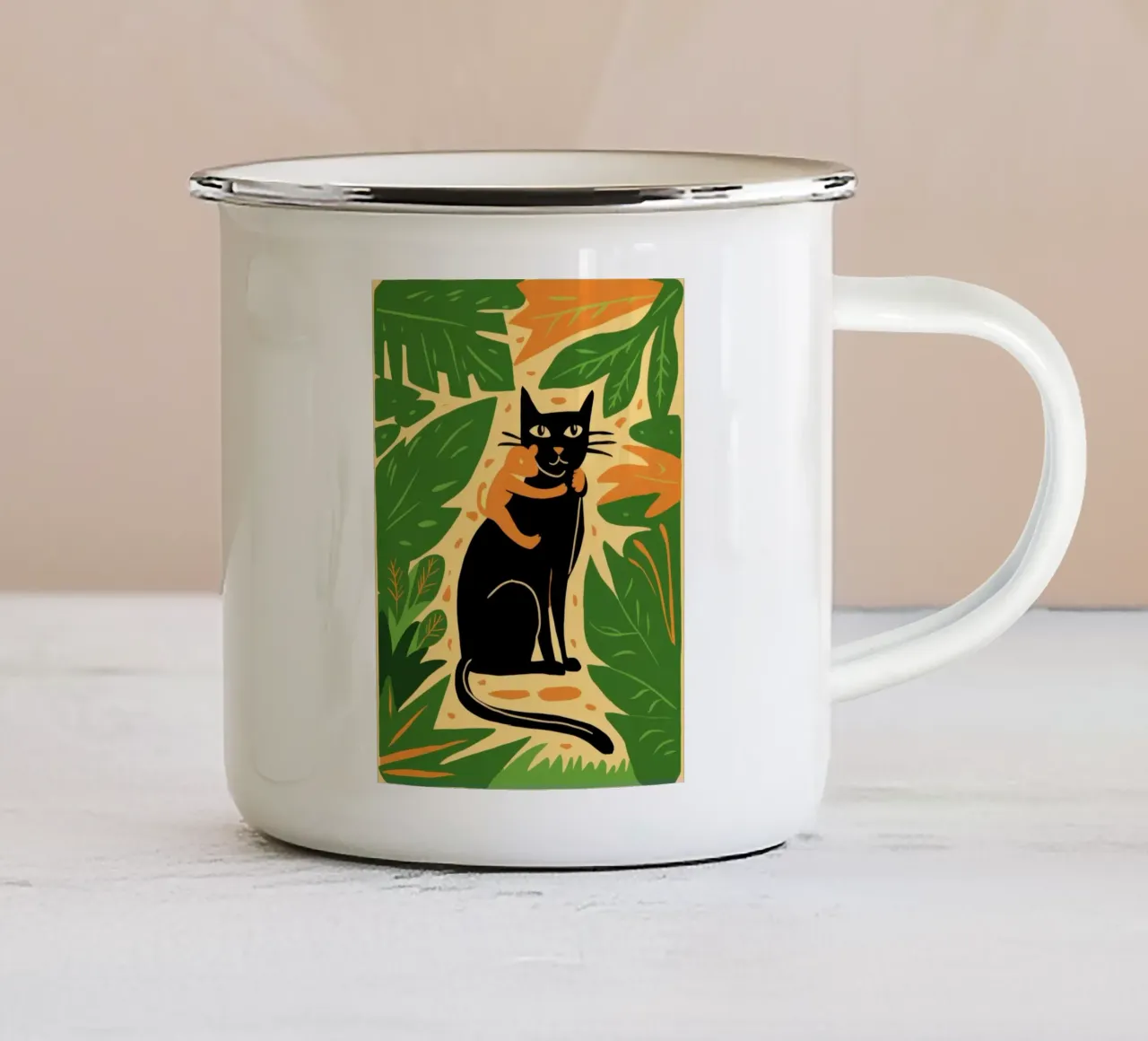 Gatto nero elegante tazza in smalto da Gaia Viesta