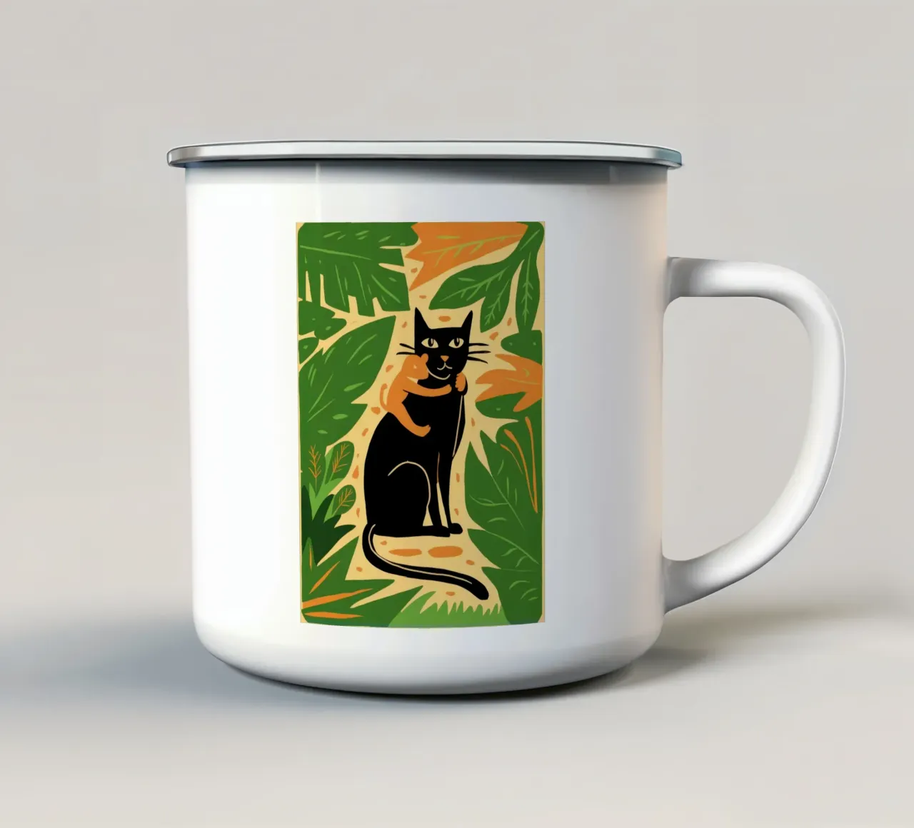 Gatto nero elegante tazza in smalto da Gaia Viesta