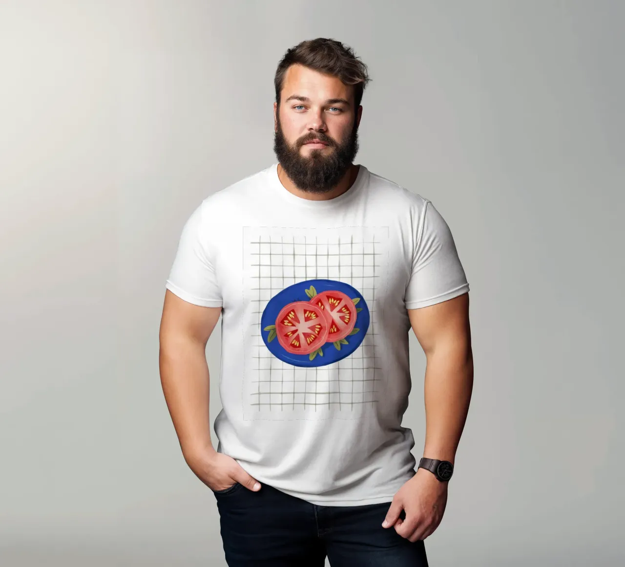 Tomato Simplicity on Grid t-shirt by Trace Brush