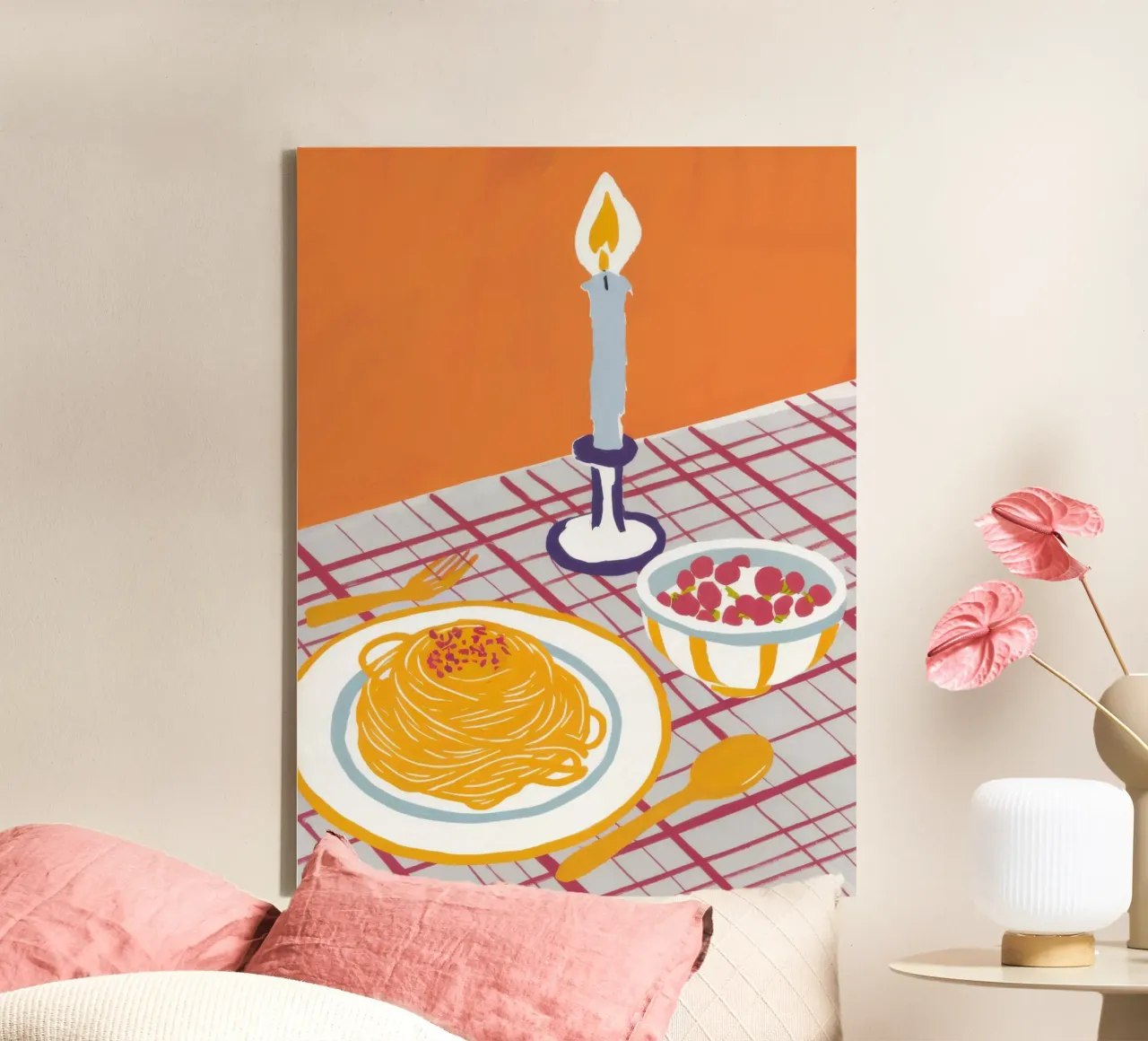 Pasta diner bij kaarslicht canvas met Baklijst van Irish Strokes