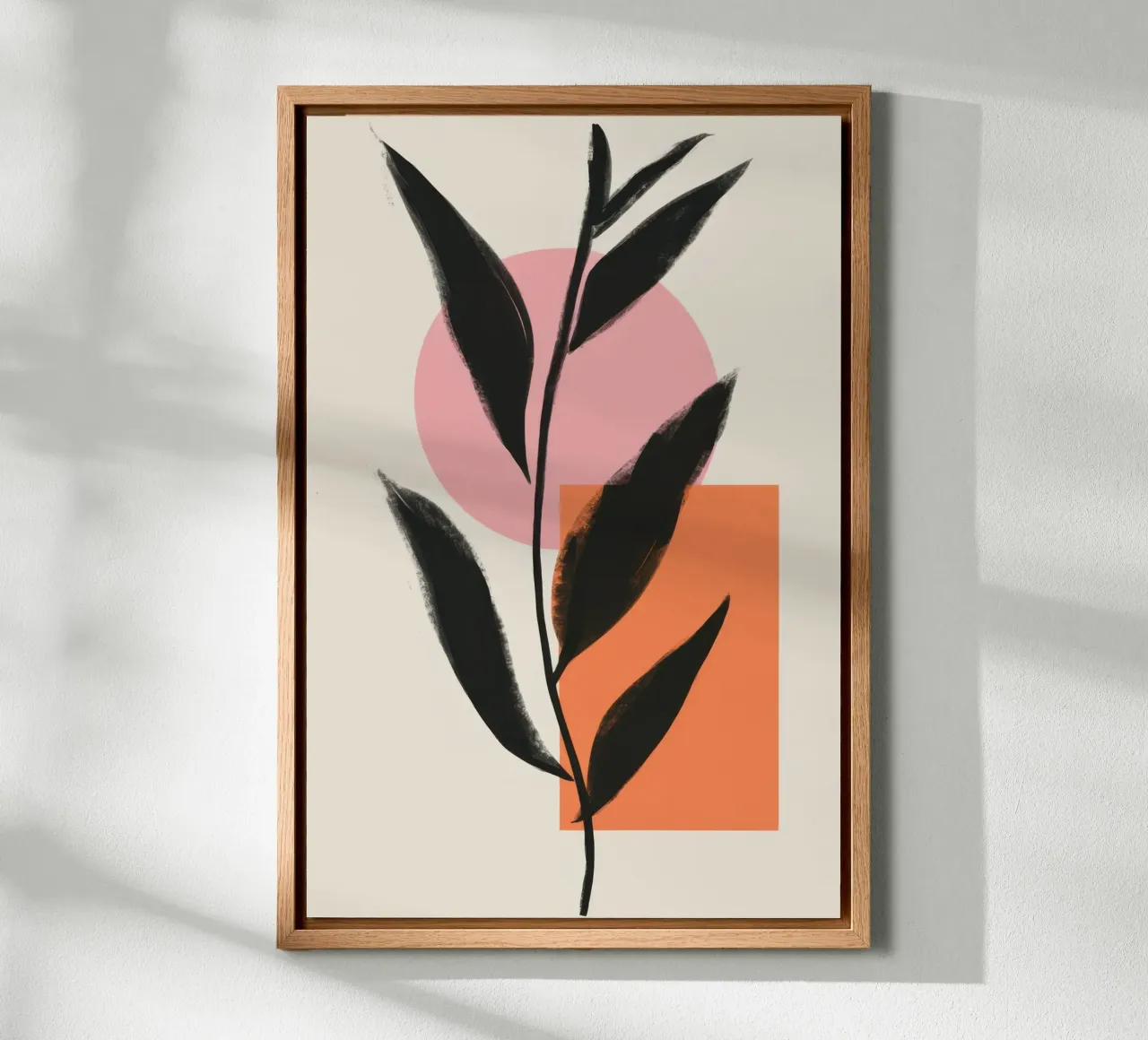 Abstract blad bij zonsondergang canvas met Baklijst van Selene Shade