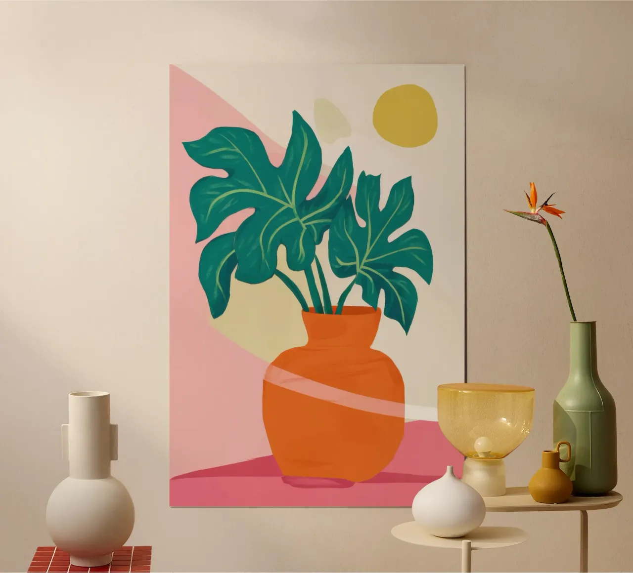 Getopfte Monstera Vibrancy Poster mit Kunststoffrahmen von Gaia Viesta