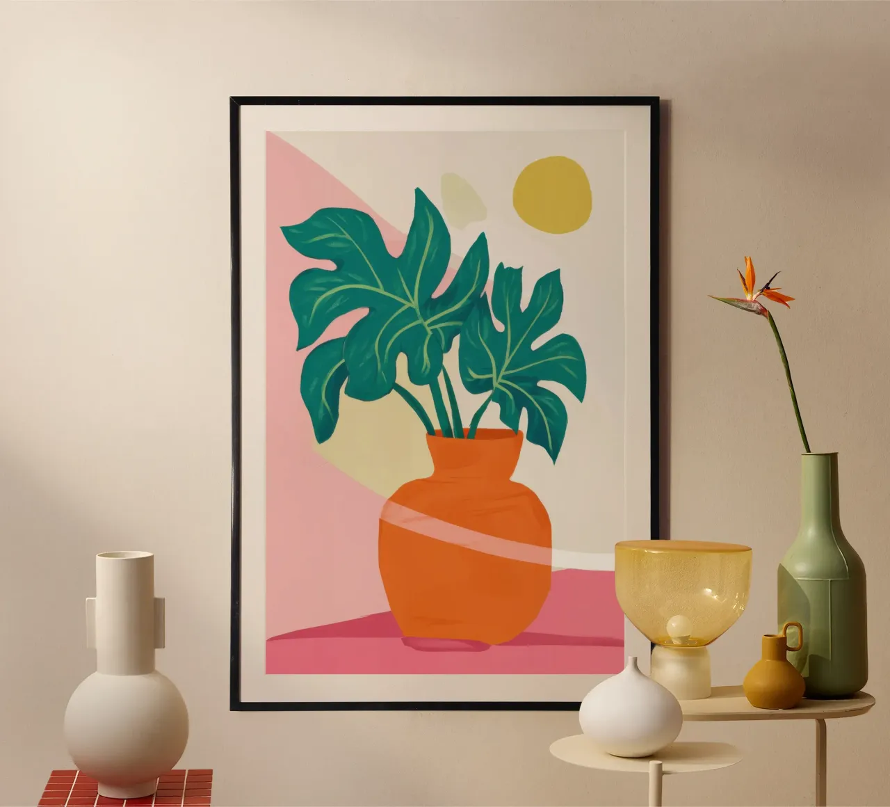 Getopfte Monstera Vibrancy Poster mit Kunststoffrahmen von Gaia Viesta