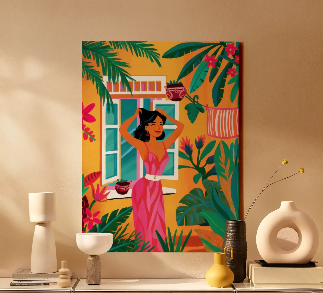 Fenêtre sur un monde vert toile avec Caisse américaine de Trace Brush