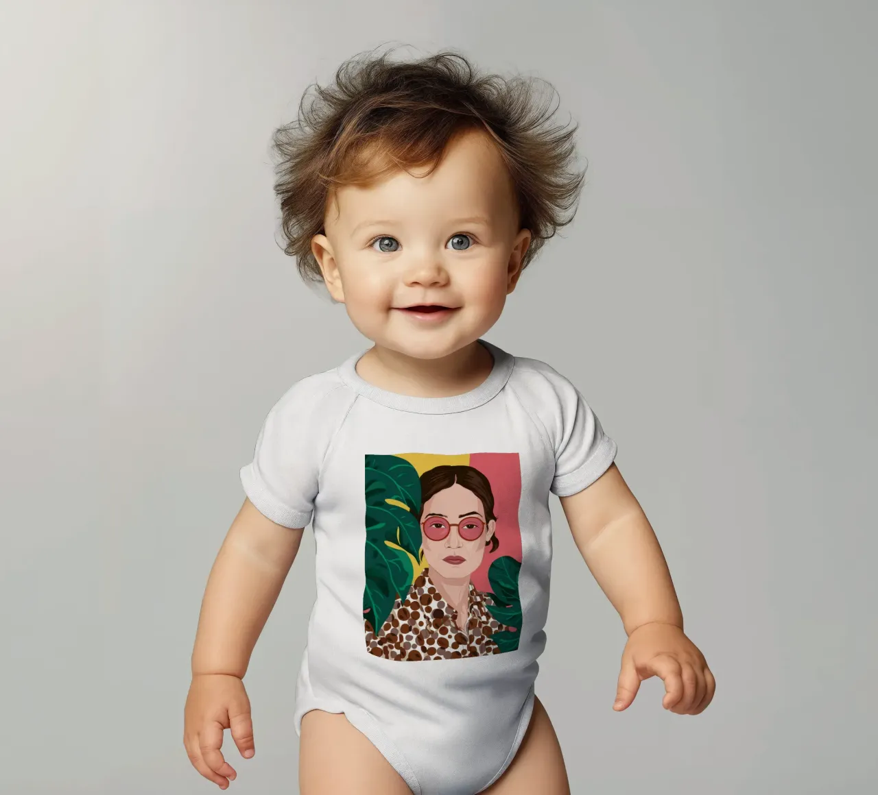 Leopard and Fuchsia Kurzarm Babybody von Luna Aura