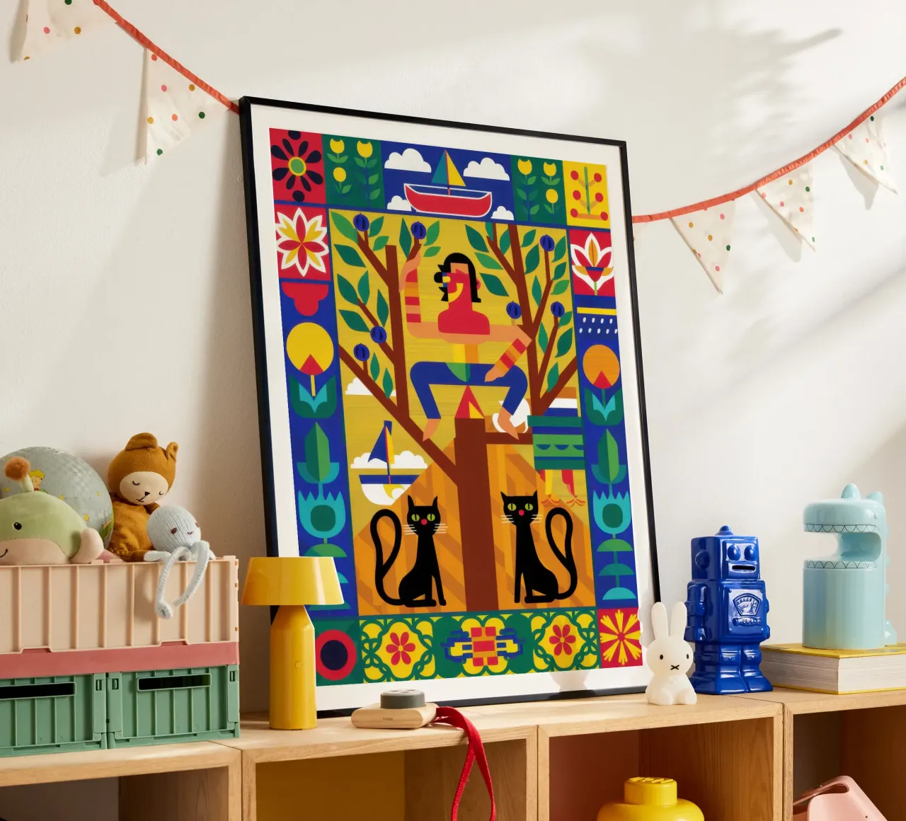 Guardiani felini simmetrici poster con telaio in plastica da Trace Brush