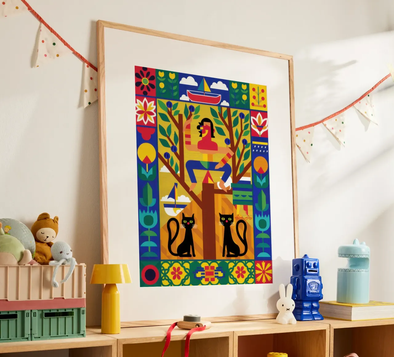 Guardiani felini simmetrici poster con telaio in plastica da Trace Brush