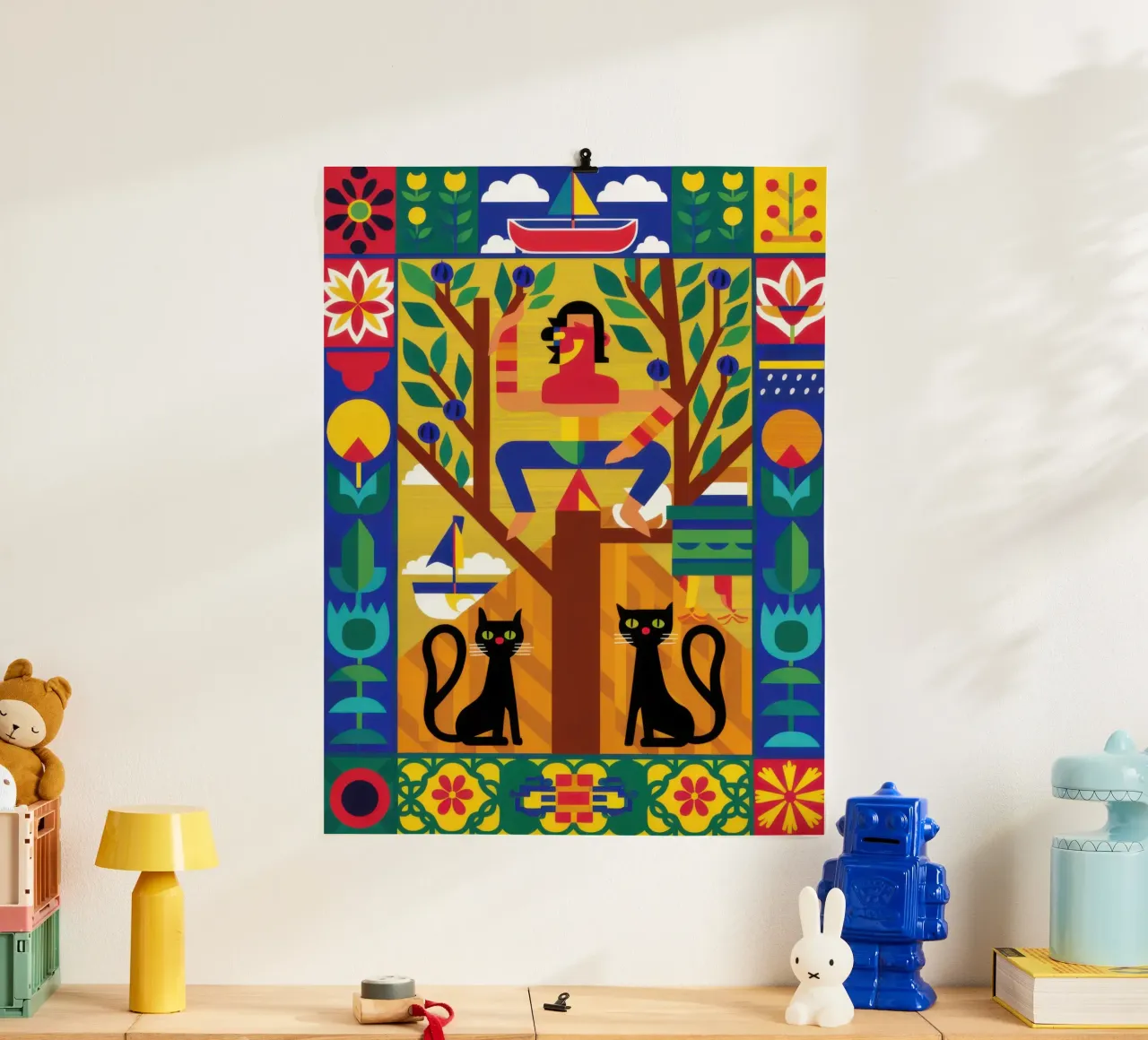 Guardiani felini simmetrici poster con telaio in plastica da Trace Brush