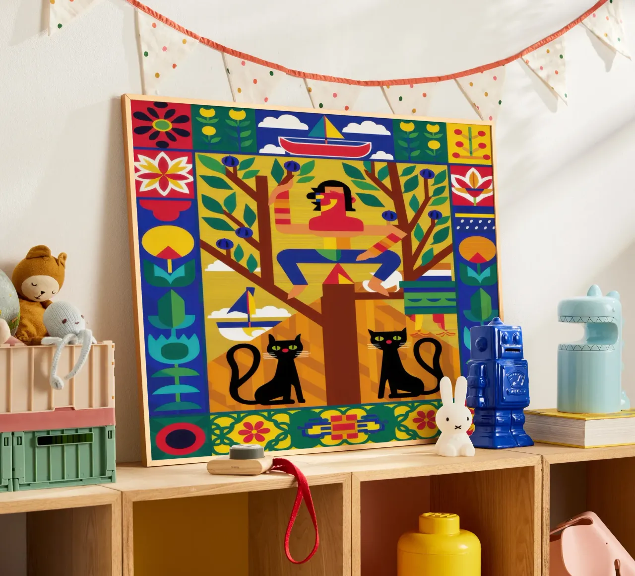 Guardiani felini simmetrici poster con telaio in plastica da Trace Brush