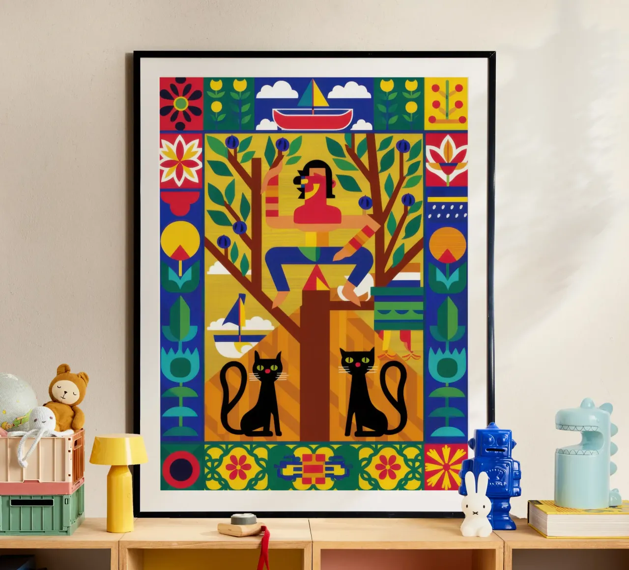 Guardiani felini simmetrici poster con telaio in plastica da Trace Brush