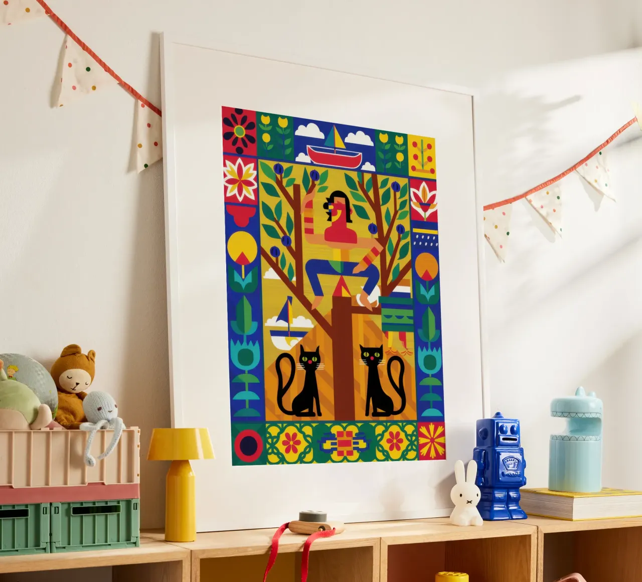 Guardiani felini simmetrici poster con telaio in plastica da Trace Brush
