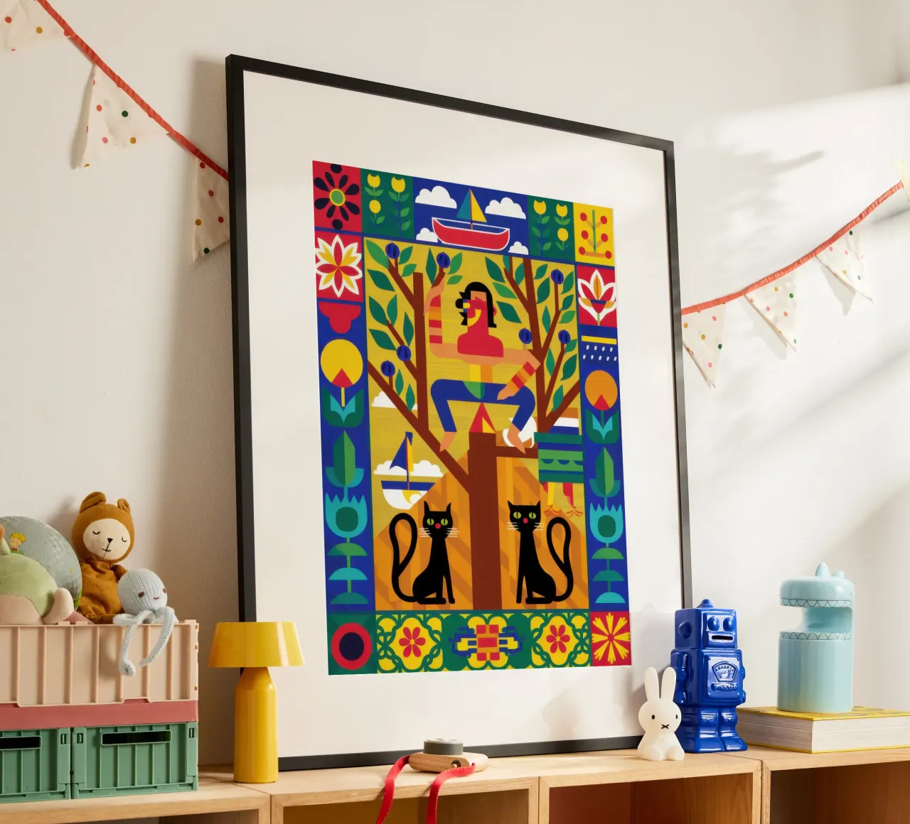 Guardiani felini simmetrici poster con telaio in plastica da Trace Brush