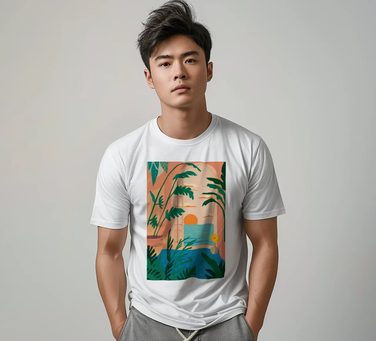 Camera con vista sul tramonto t-shirt da Thistle Bloom