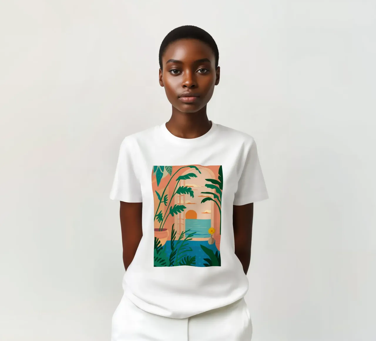 Camera con vista sul tramonto t-shirt da Thistle Bloom