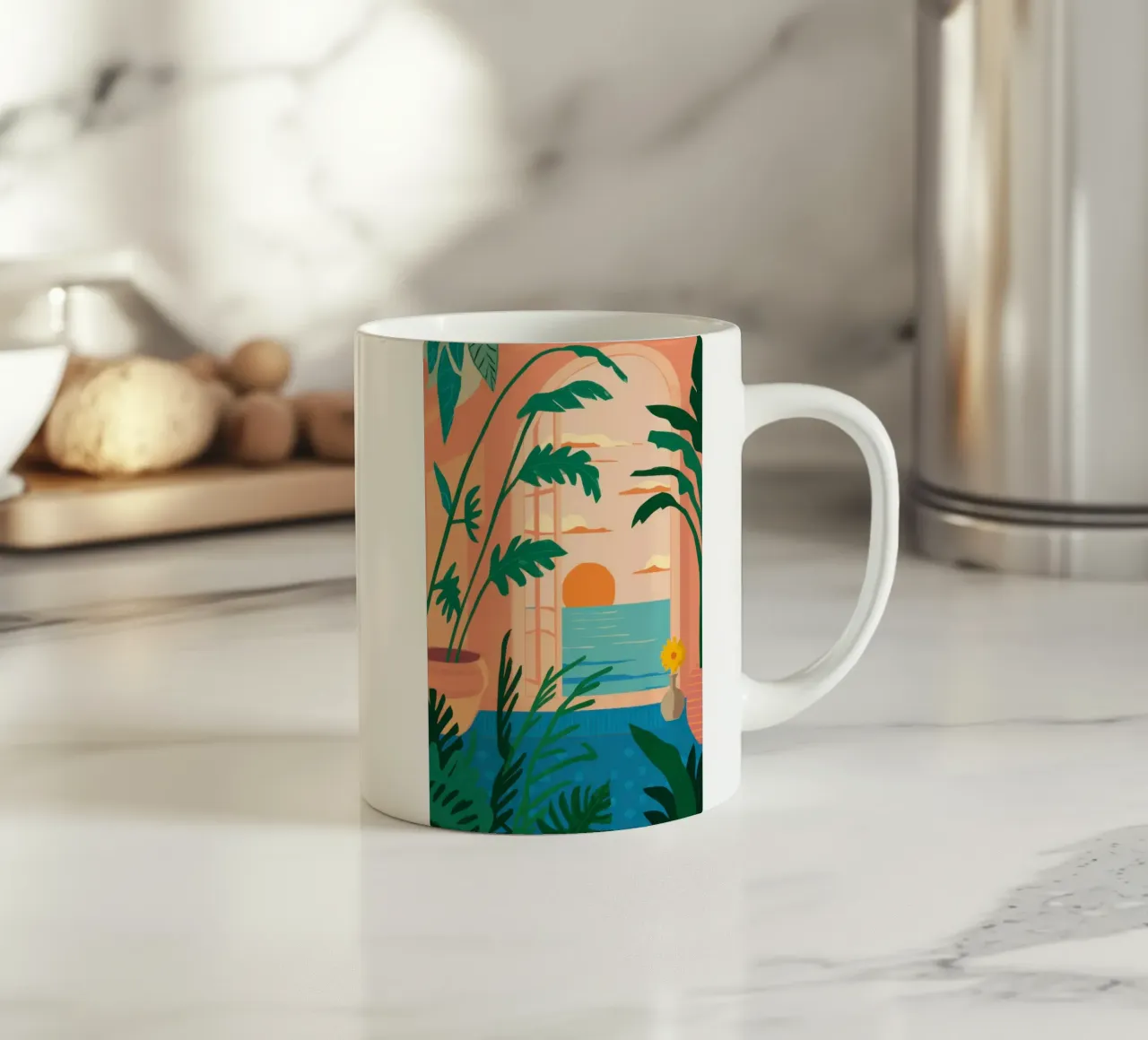 Camera con vista sul tramonto tazza in ceramica da Thistle Bloom