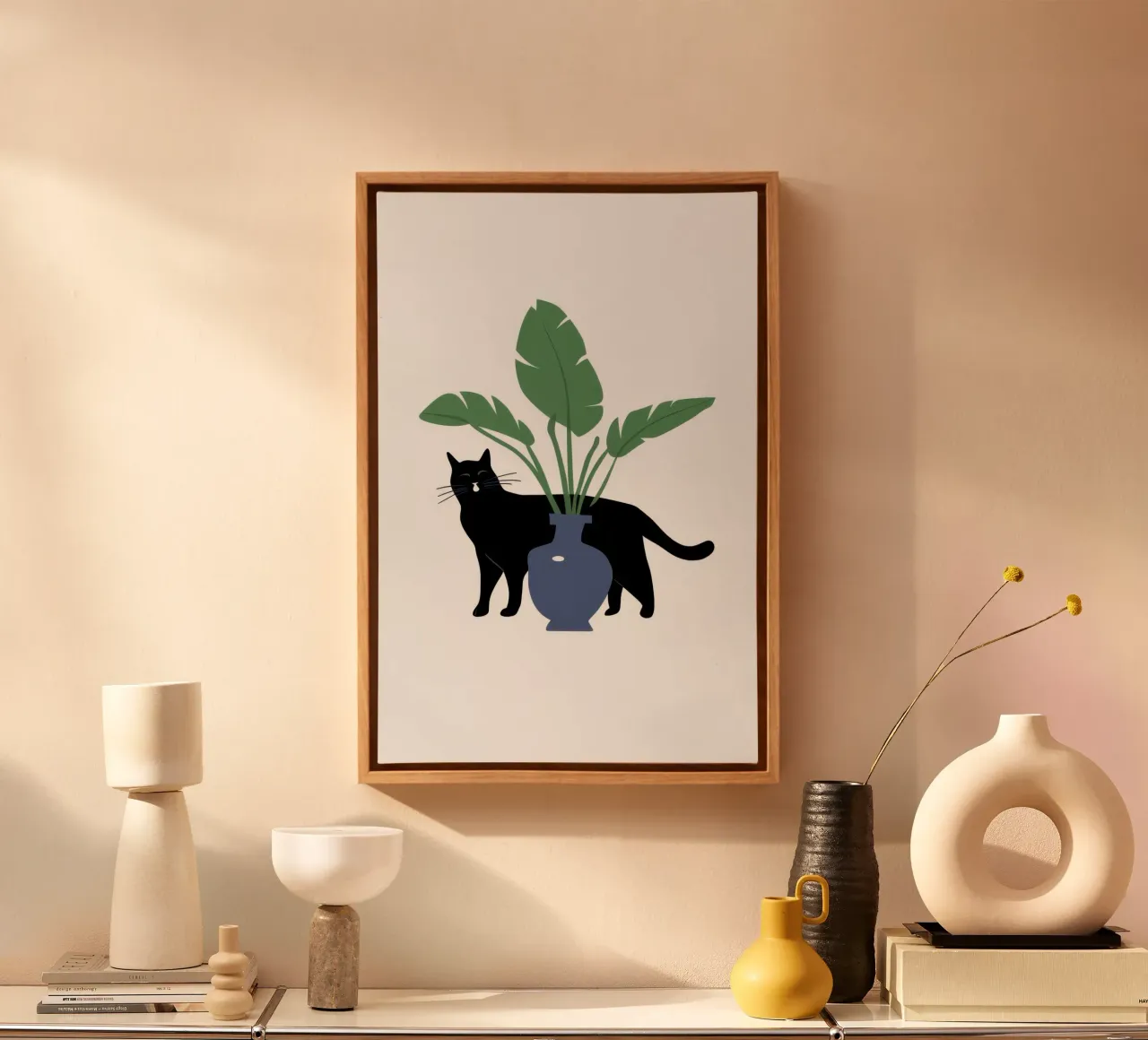 Cat in Vase Shadow canvas with Floater frame by Mark Solaria
