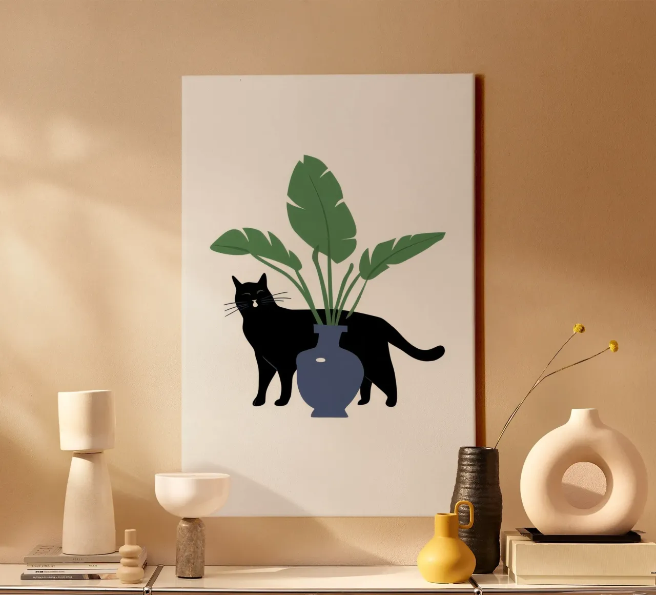 Cat in Vase Shadow canvas with Floater frame by Mark Solaria