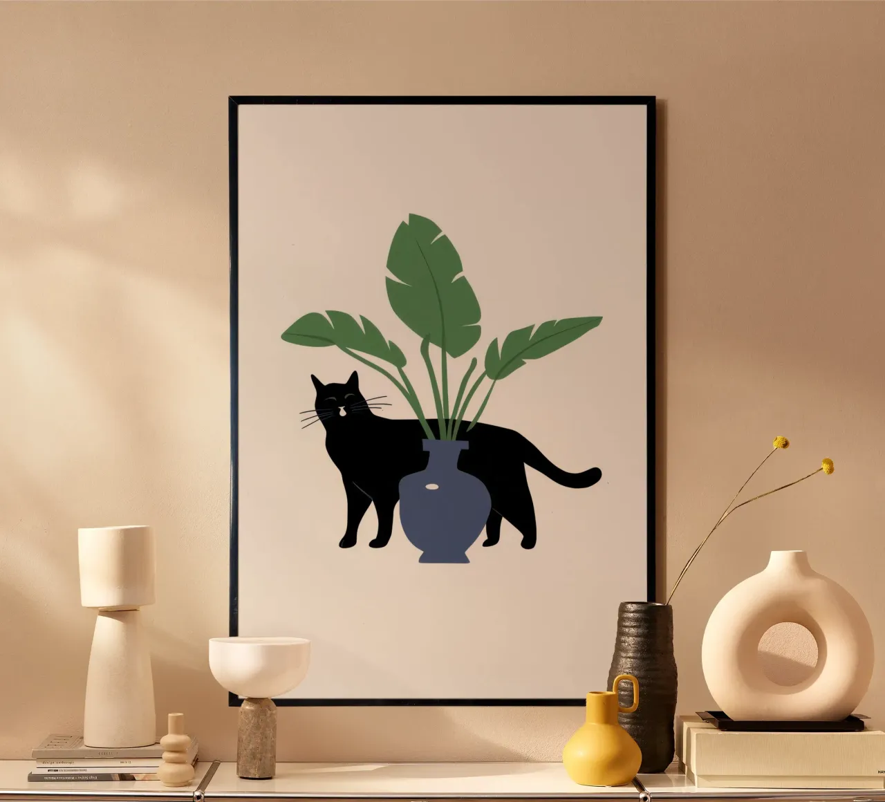 Chat dans un vase Ombre poster avec cadre en aluminium de Mark Solaria