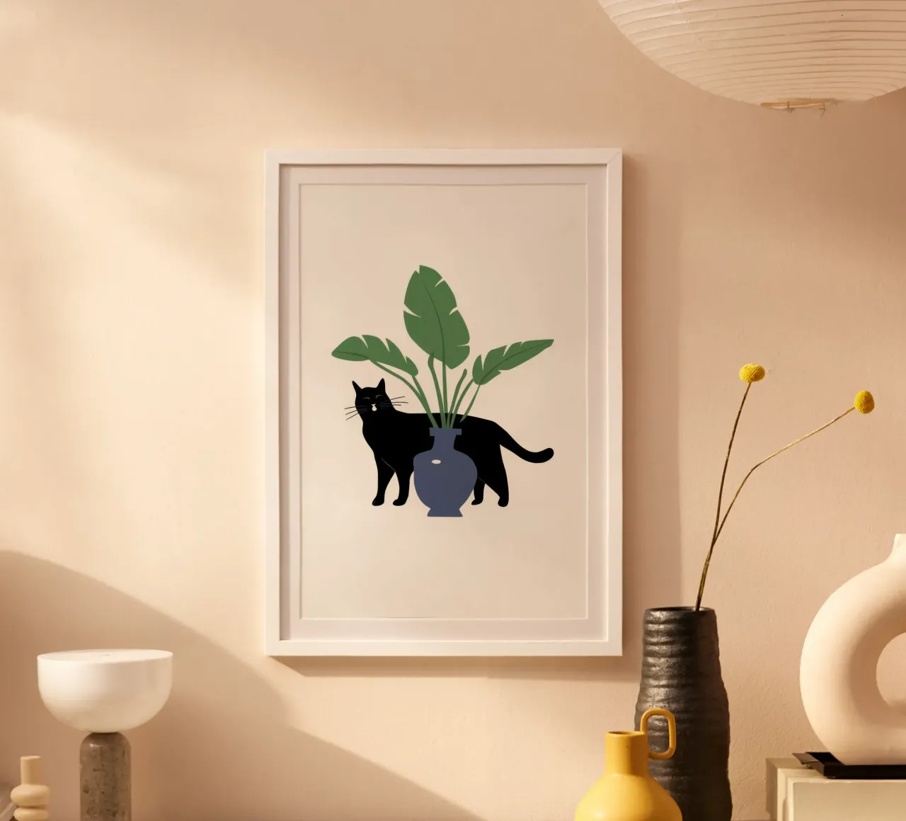 Chat dans un vase Ombre poster avec cadre en aluminium de Mark Solaria