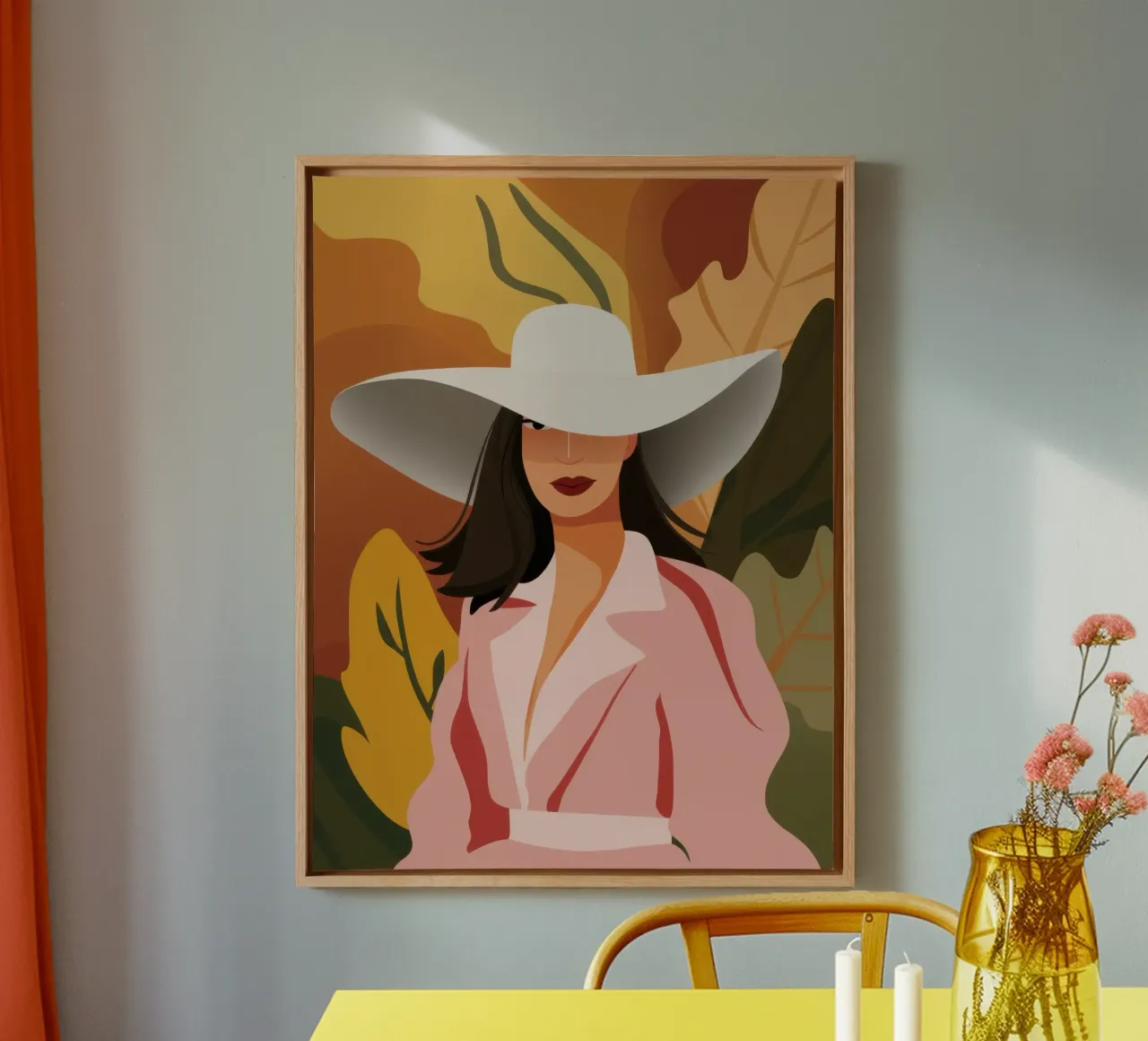 Donna con cappello bianco tela con Cornice a cassetta da Mark Solaria