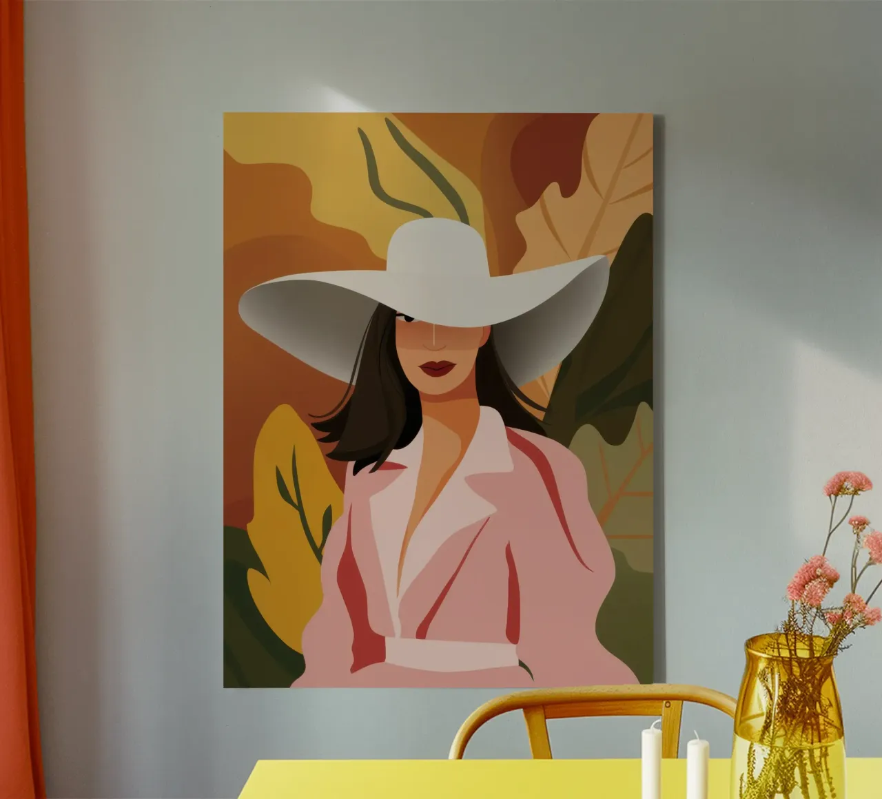 Donna con cappello bianco tela con Cornice a cassetta da Mark Solaria