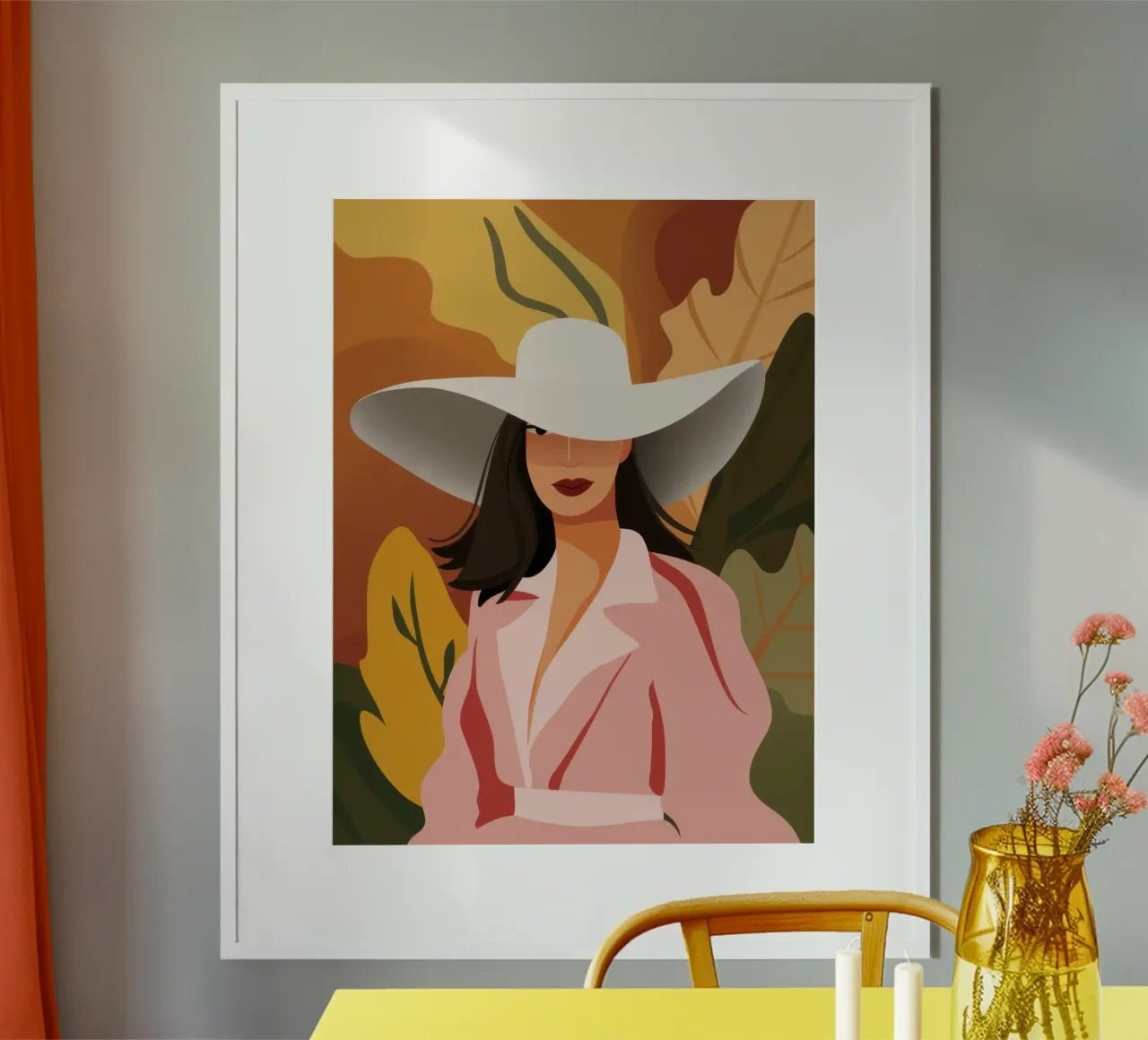 Frau mit weißem Hut Poster von Mark Solaria