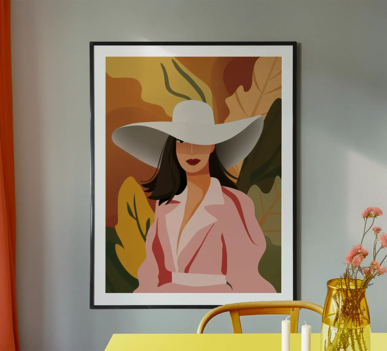 Frau mit weißem Hut Poster von Mark Solaria