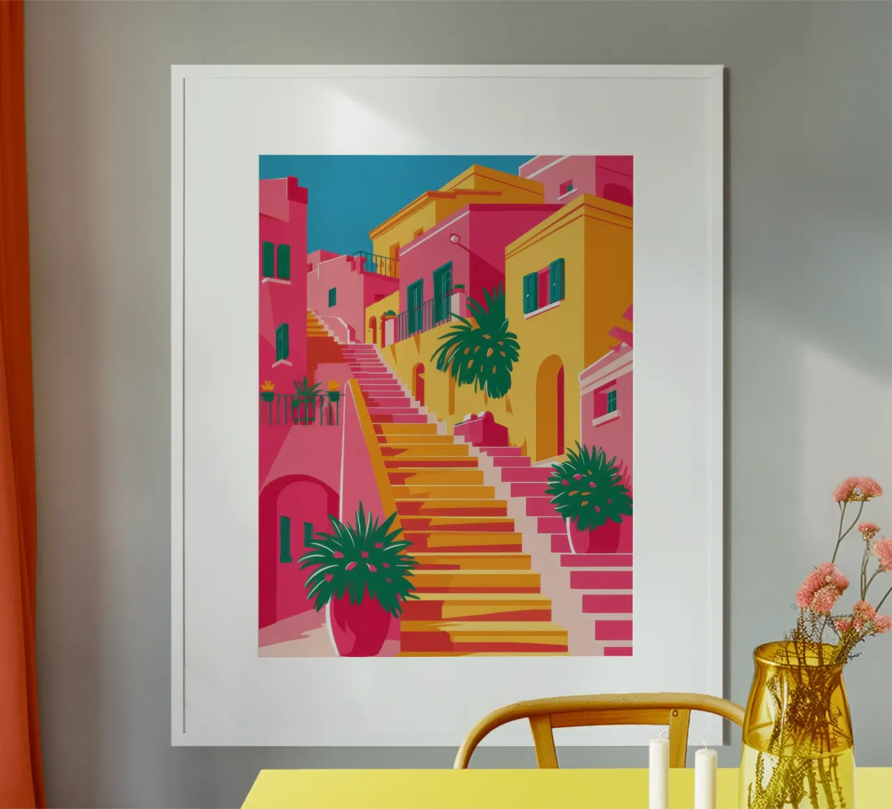 Scena vibrante della scala poster con telaio in legno da Gaia Viesta
