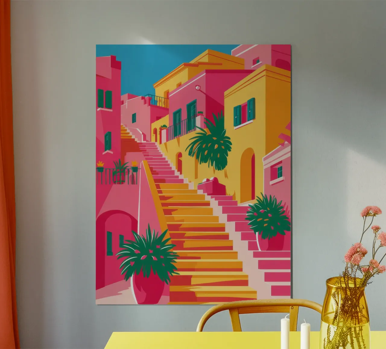 Scena vibrante della scala poster con telaio in legno da Gaia Viesta