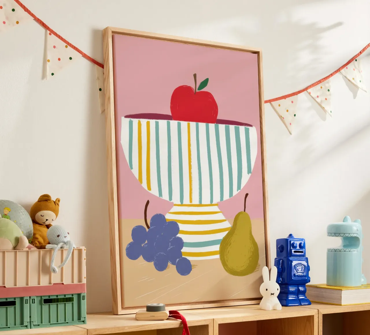 Frutta in ciotola a righe tela con Cornice a cassetta da Mark Solaria