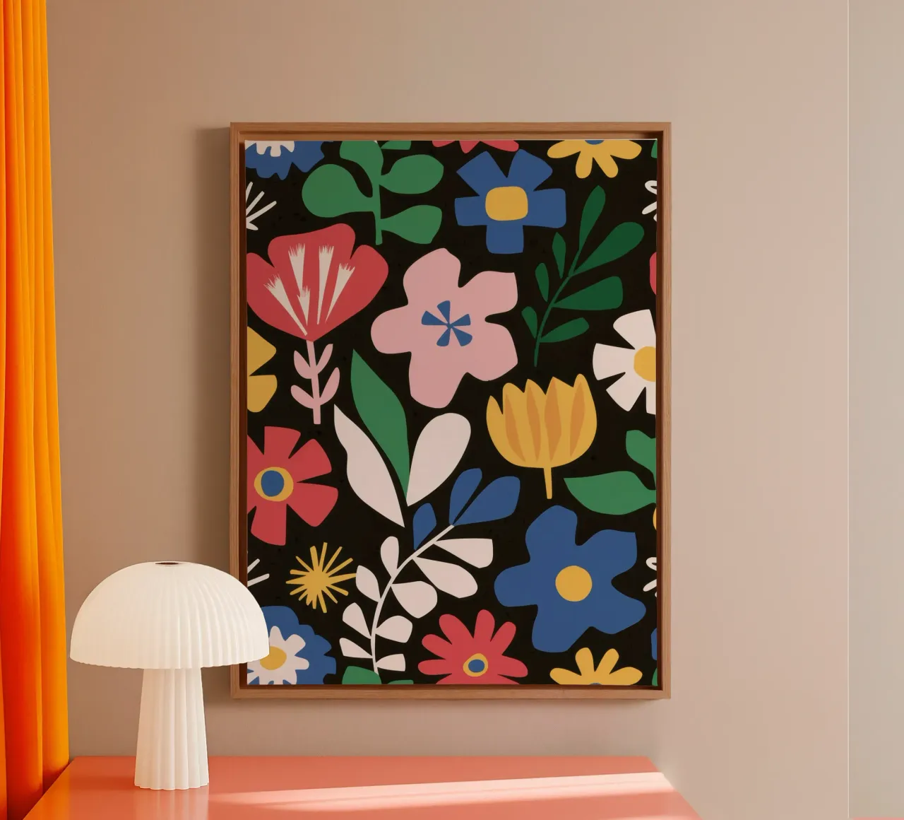 Joyful garden pattern canvas with Floater frame by Thistle Bloom