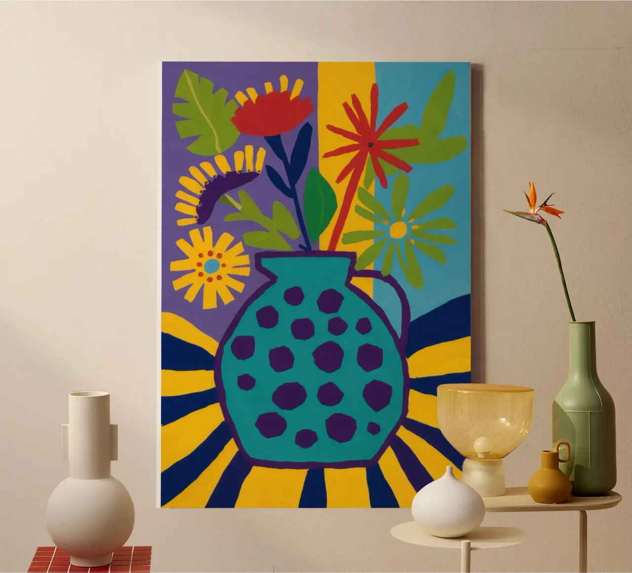Vaso a pois Glory tela con Cornice a cassetta da Thistle Bloom