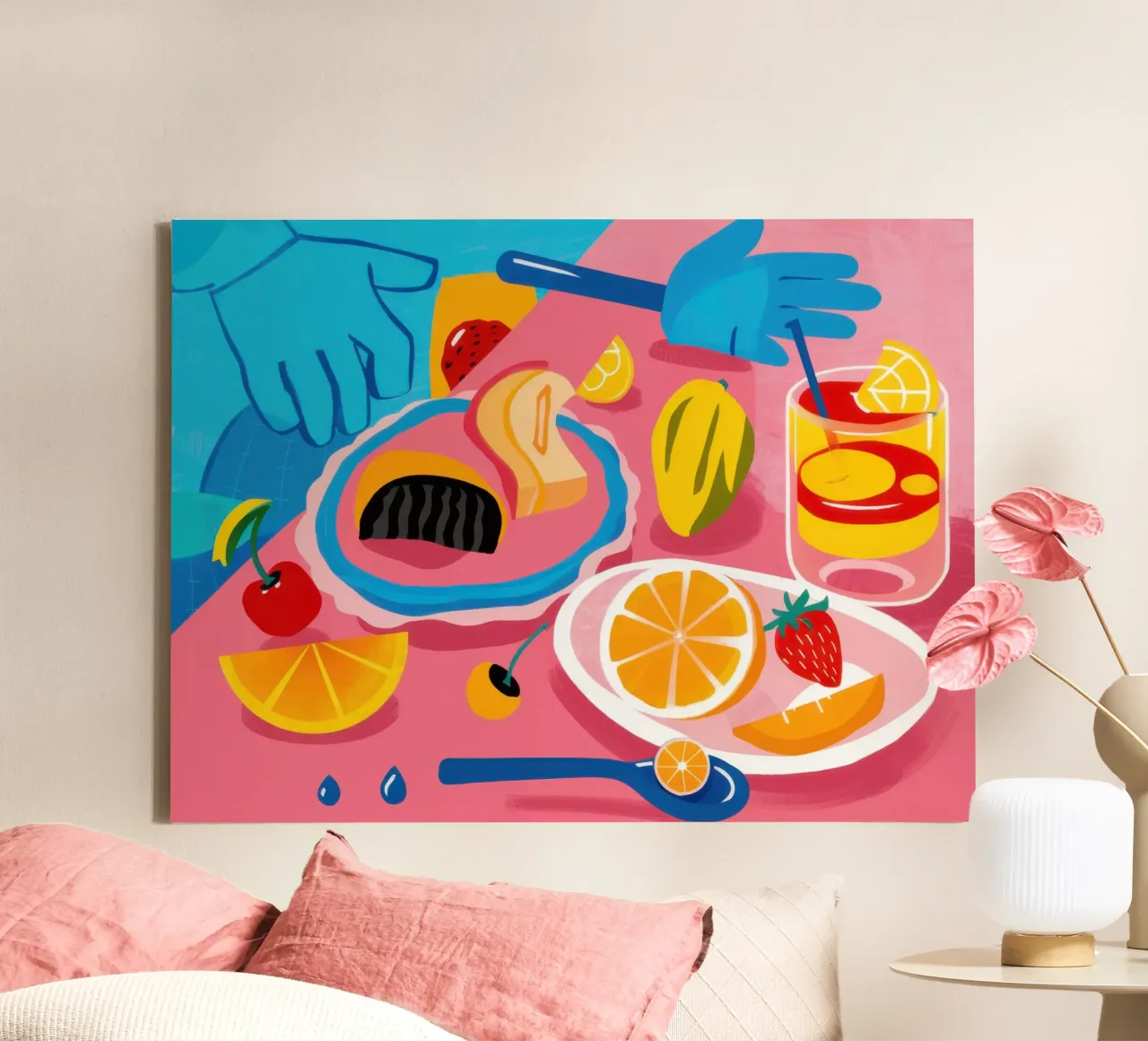 Summer Smoothie Flatlay canvas with Floater frame by Mark Solaria