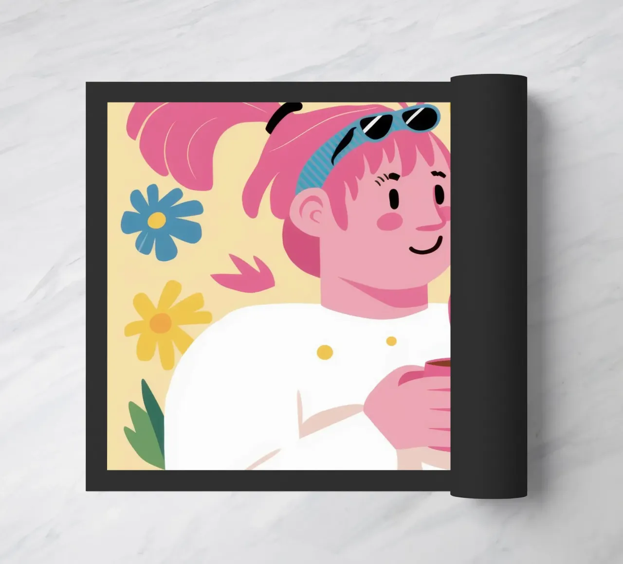 Pink Cat Cuddle doormat by Gaia Viesta