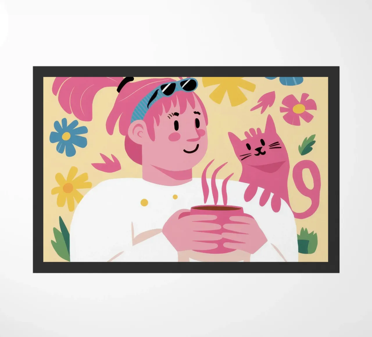 Pink Cat Cuddle doormat by Gaia Viesta