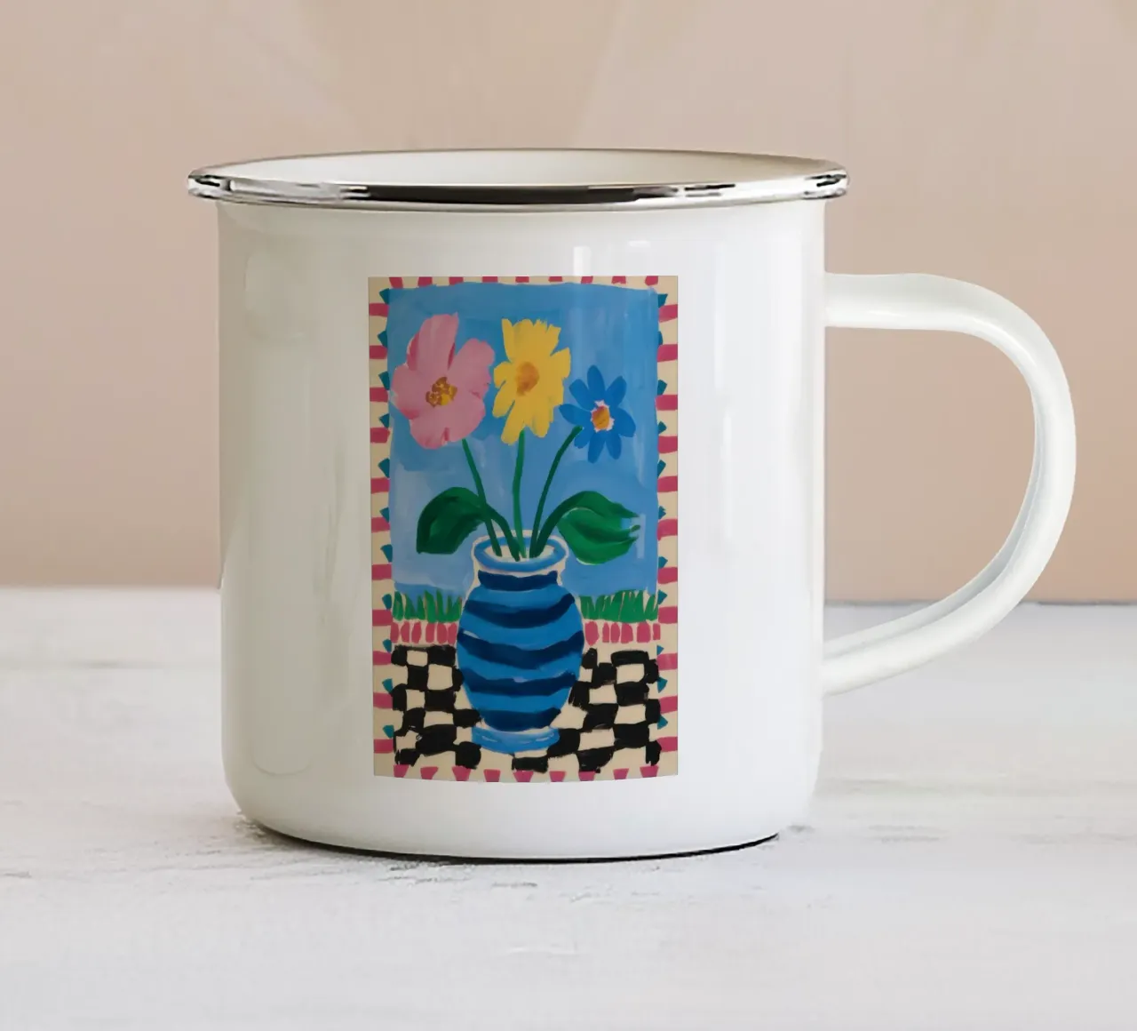 Vaso a scacchiera Folk Art tazza in smalto da Thistle Bloom