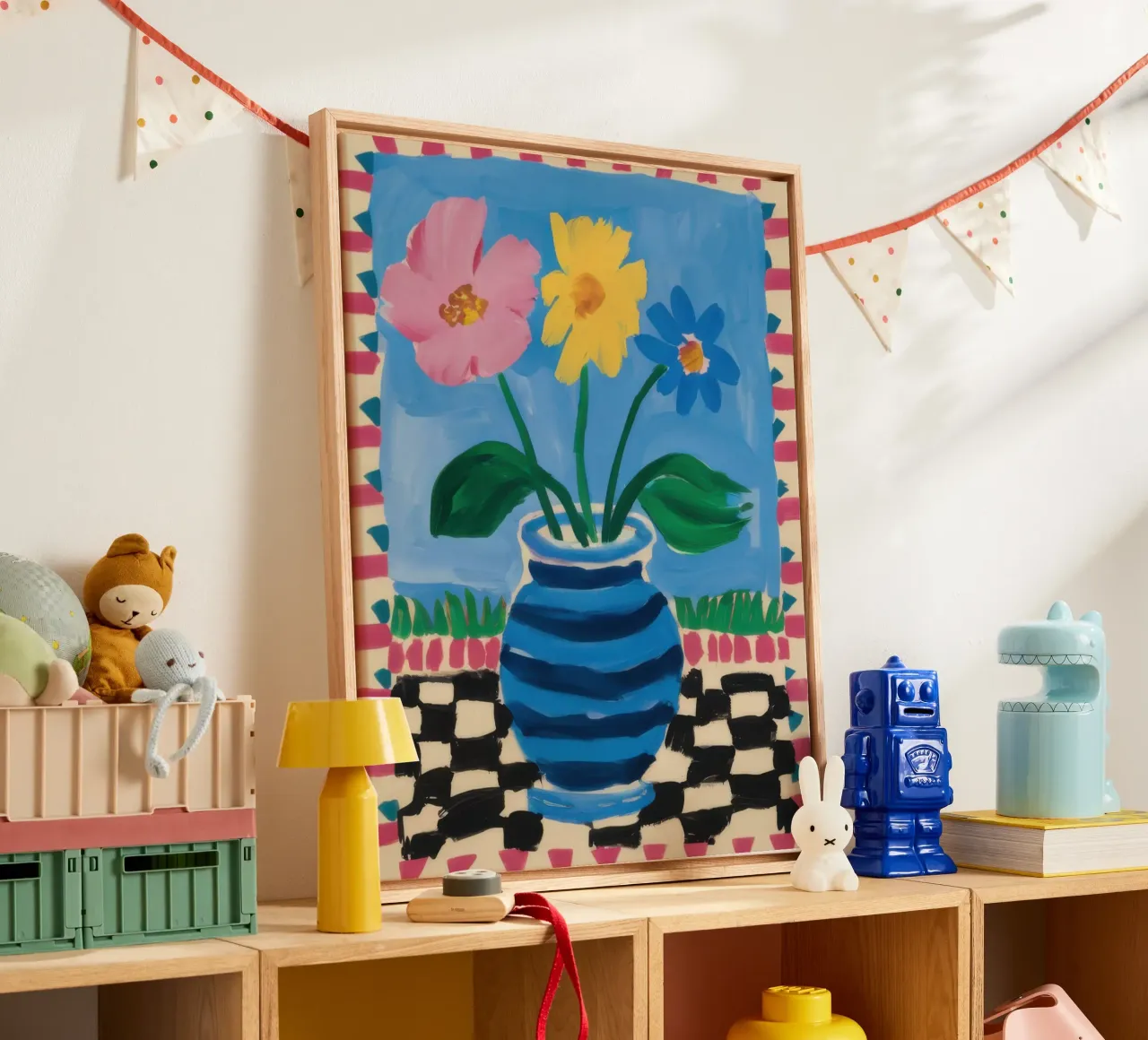 Vaso a scacchiera Folk Art tela con Cornice a cassetta da Thistle Bloom
