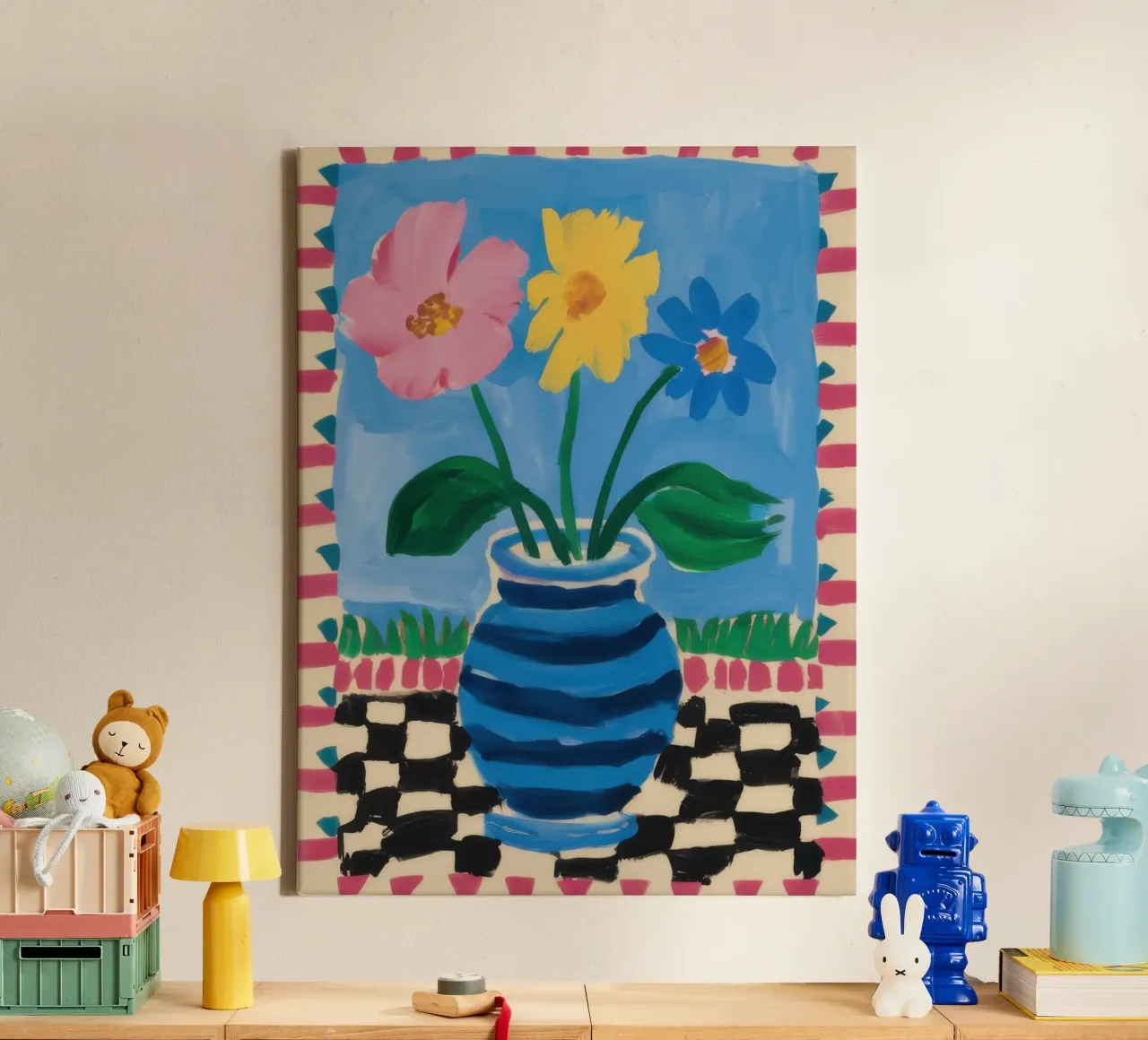 Vaso a scacchiera Folk Art tela con Cornice a cassetta da Thistle Bloom
