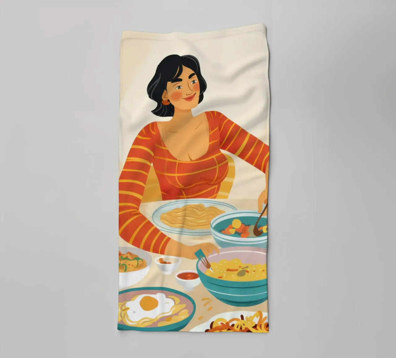 Vrouw die noedels eet badhanddoek van Mark Solaria