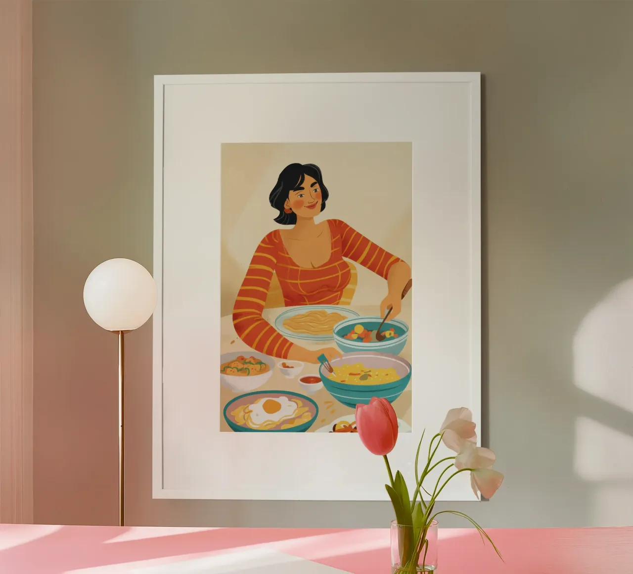 Mujer comiendo fideos poster de Mark Solaria