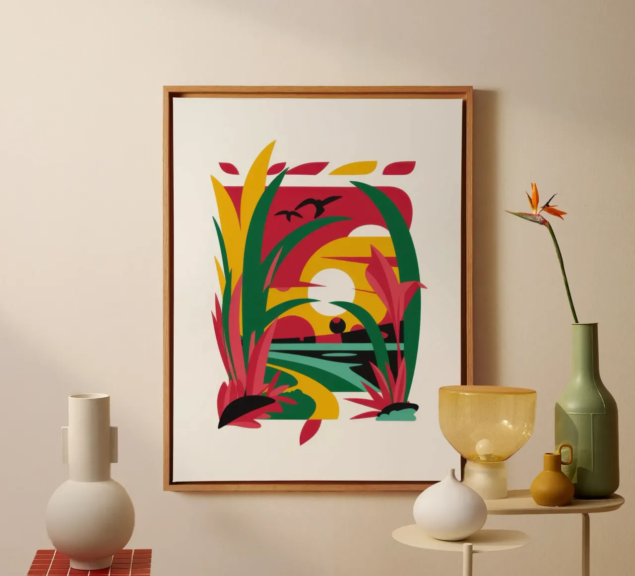 Abstract Sunset Bird canvas with Floater frame by Thistle Bloom