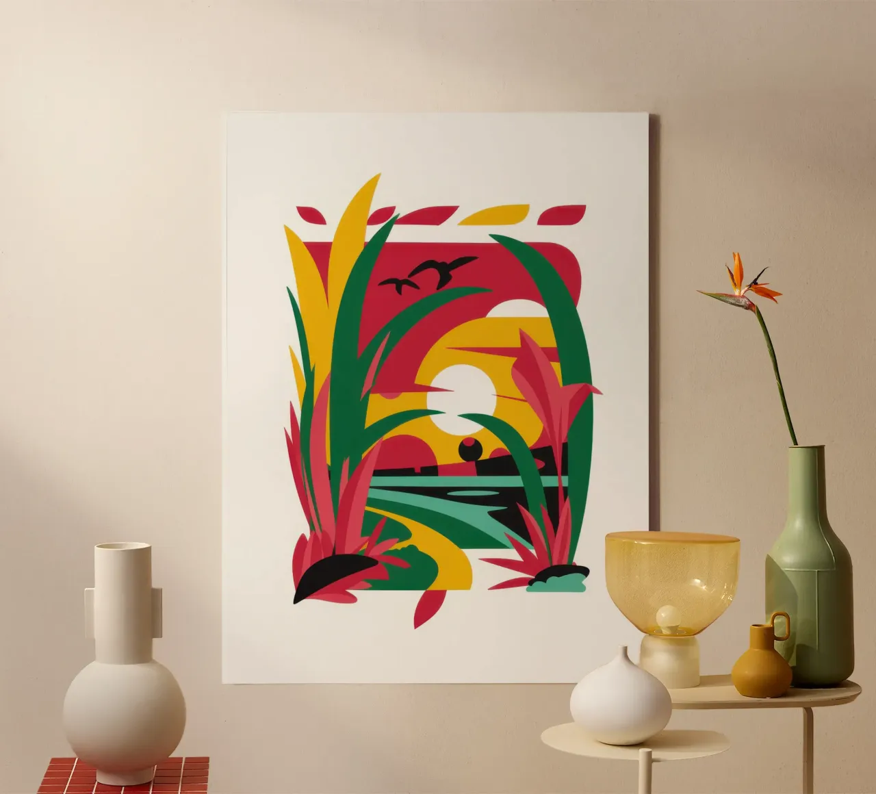 Abstract Sunset Bird canvas with Floater frame by Thistle Bloom