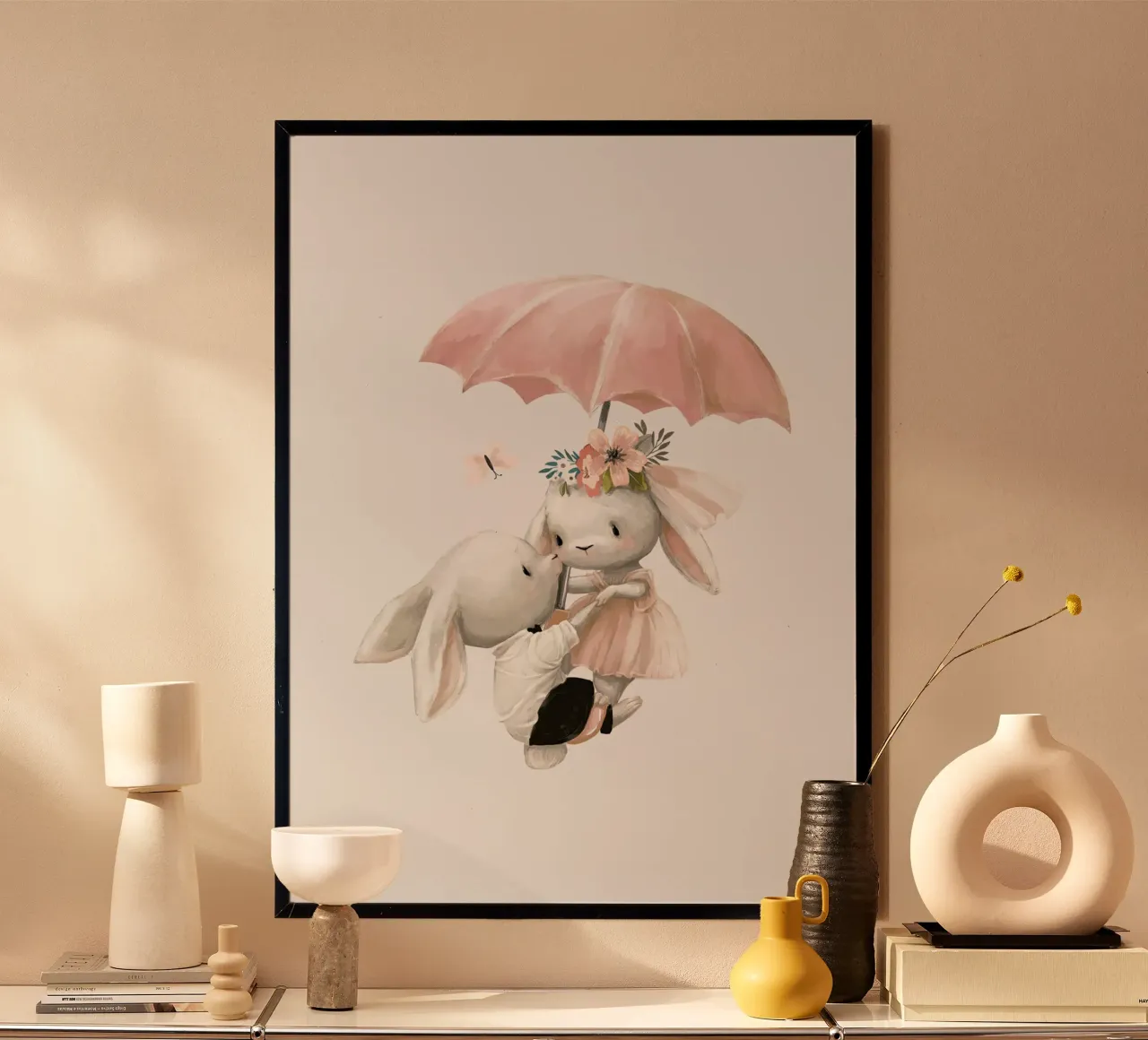 Coniglietti volanti poster con telaio in alluminio da muench benjamin