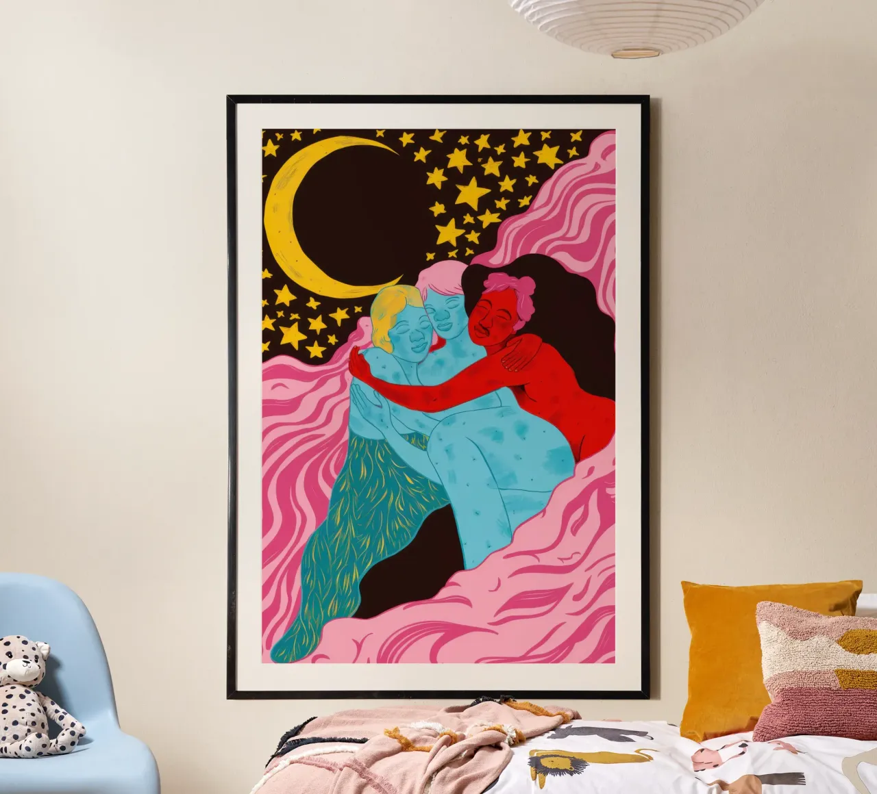 Abbraccio notturno celeste poster con telaio in plastica da Mark Solaria