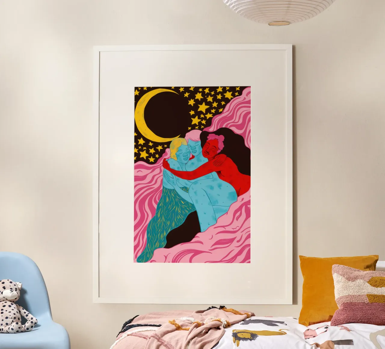 Abbraccio notturno celeste poster con telaio in plastica da Mark Solaria