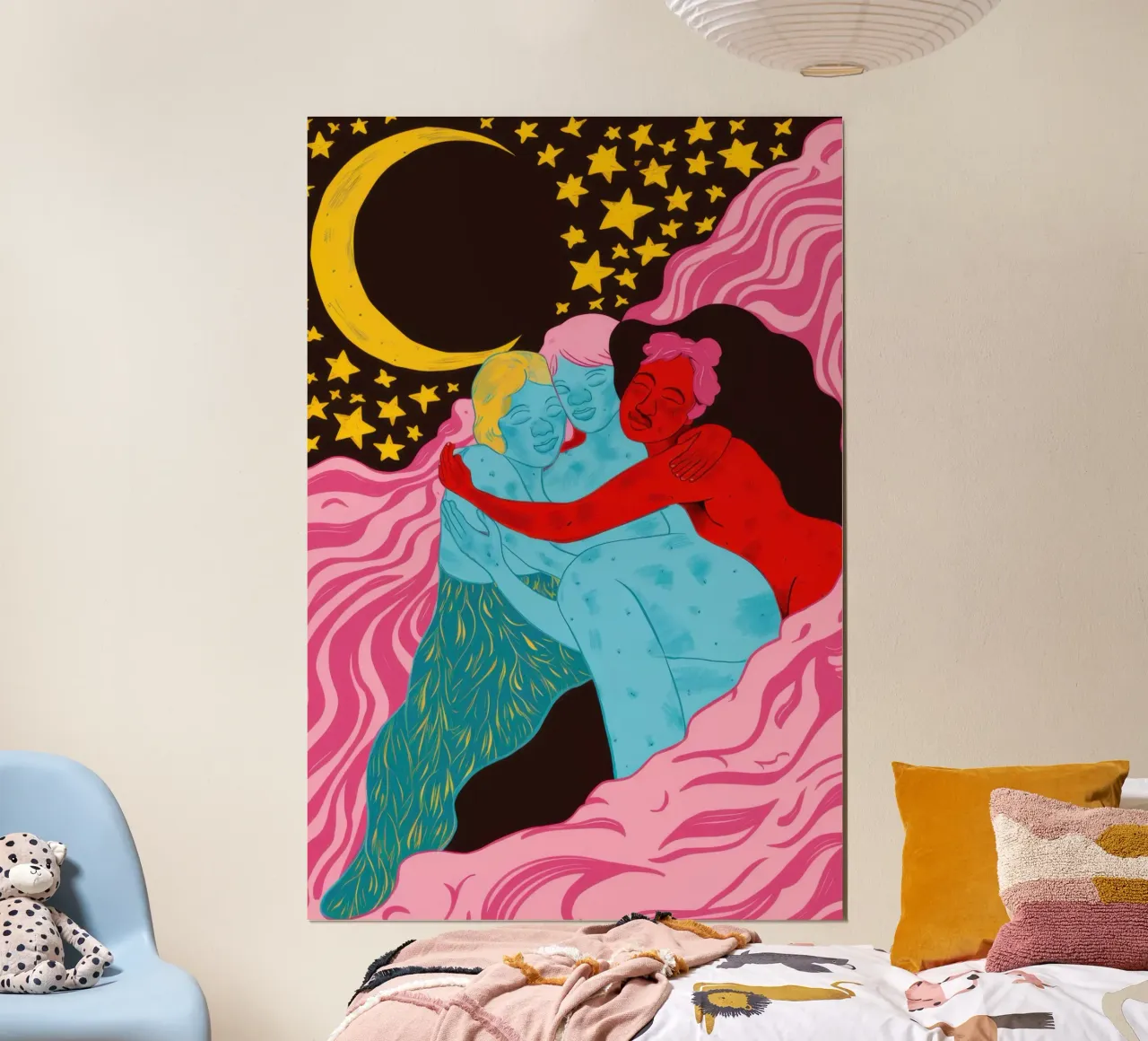 Abbraccio notturno celeste poster con telaio in plastica da Mark Solaria